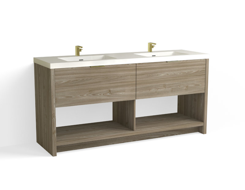 Vista 72" W Freestanding Double Bathroom Vanity, White Gloss, Nocino/Satin Nickel, Single-Hole