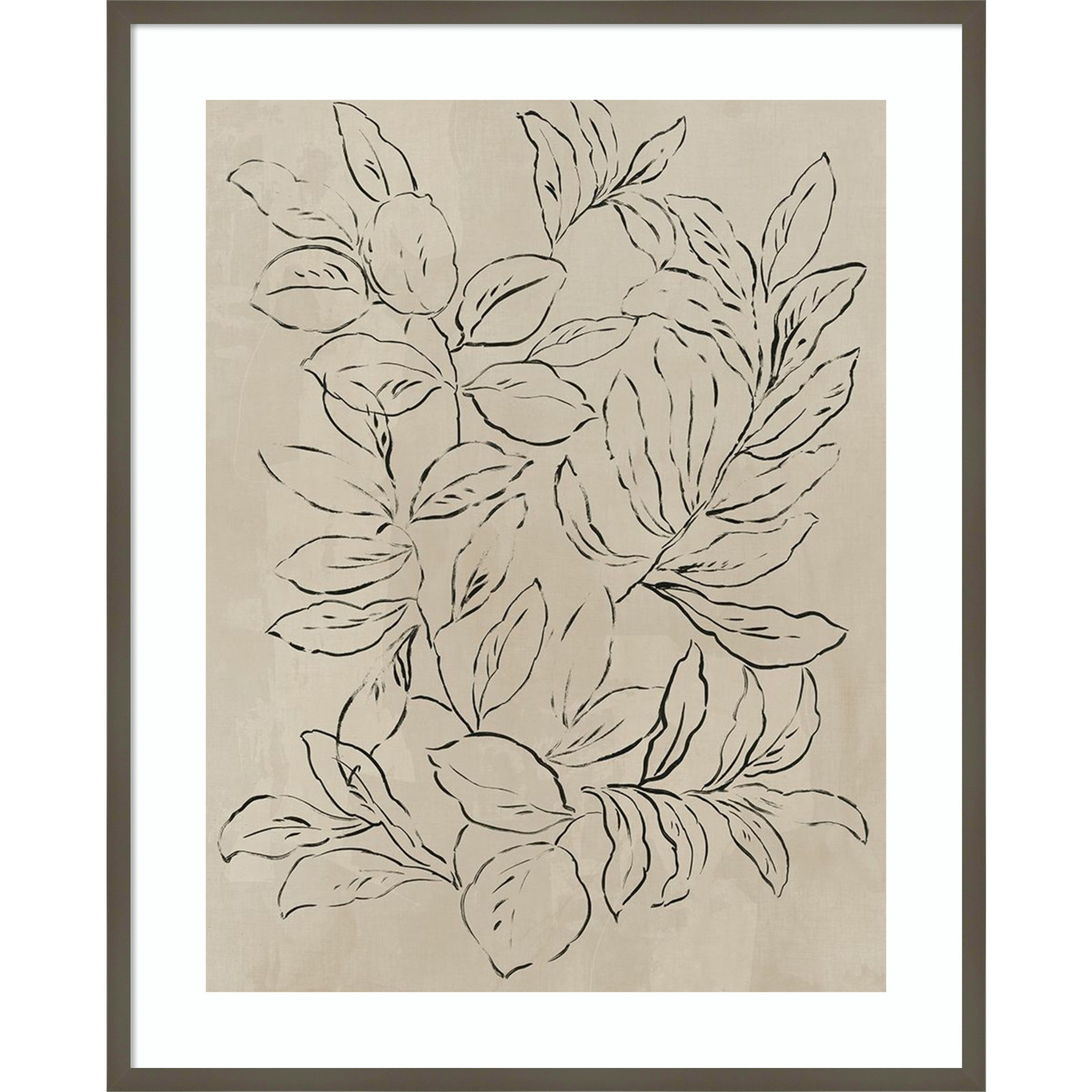Kimbell "Outlined Leaves II" Print, Gray, 41.25" H x 33.25" W
