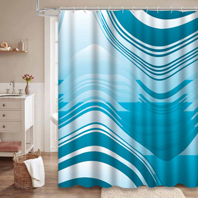Rideau de douche à motif géométrique abstrait bleu avec 12 crochets Sea Lines