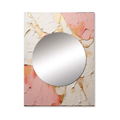 Pink White Minimalism Poteries - Abstract Spirals Wall Mirror, Modern Decorative Mirror, Printed Metal Art