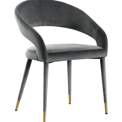 Modern Velvet Dining Chair  Wooden Legs With Accent Tips