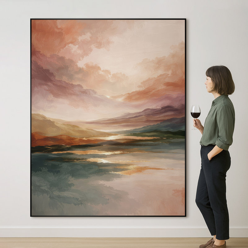 Extra Large Wall Art Fabric Print - Soft Pastel Sunset Landscape with Reflective River for Bedroom - "Frame Assembly Required (Unfinished Frame)"