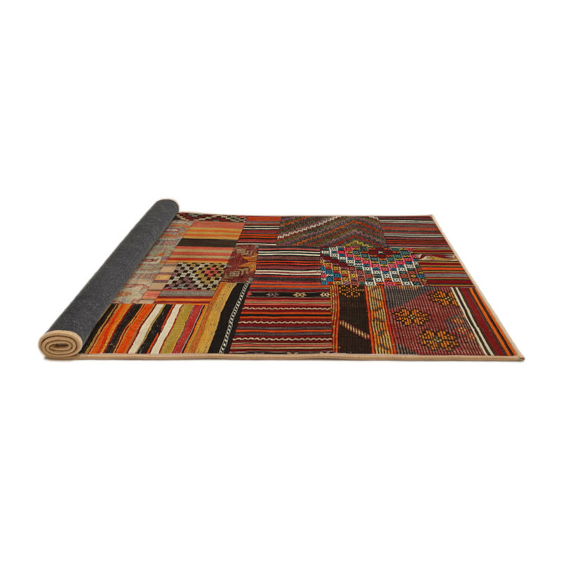 Tapis brun/vert/rouge contemporaine Octavian, Rond 4 pi