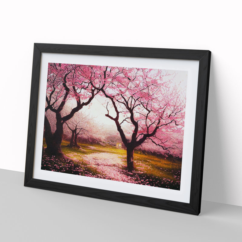 Majestic Cherry Blossom Trees - Single Picture Frame Painting, 25cm H x 34cm W x 2cm D, Black