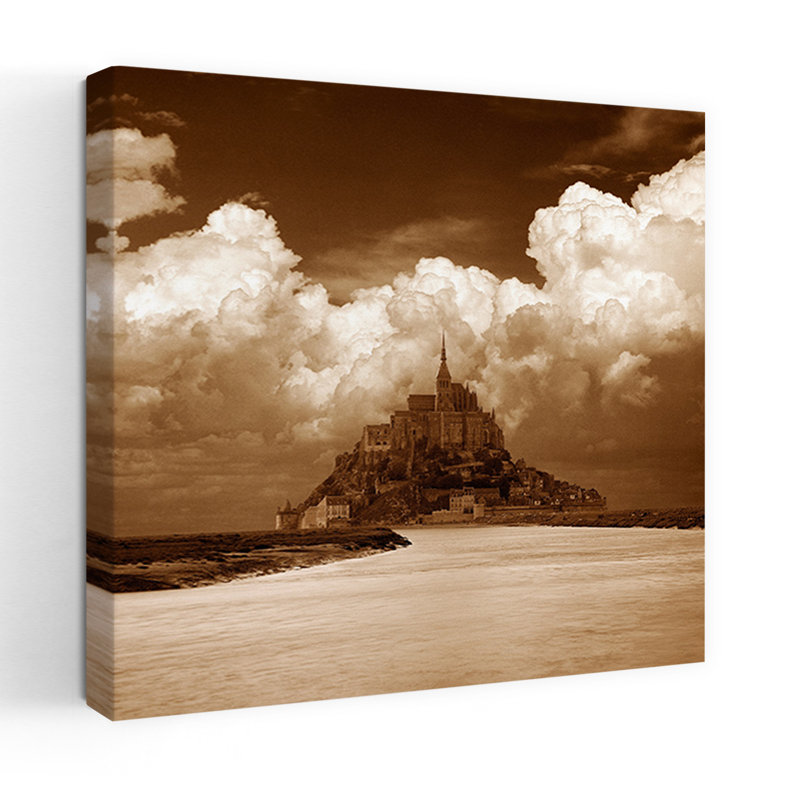 Mont San Michel, art abstrait contemporain, art de paysage, H 24 po x l 24 po