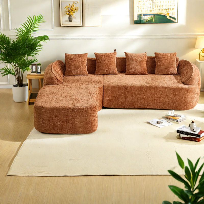 Canapé confortable en forme de L orange à ressorts en mousse de conception moderne pour tout salon