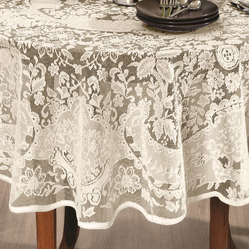 AdonisUSA 60 inch Round Lace Tablecloth with Floral Design – Elegant Machine Washable Table Linen, Creme
