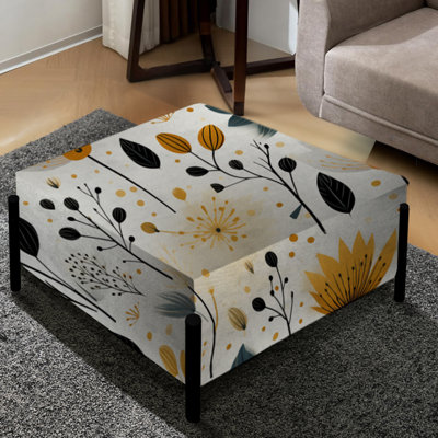 Nordic Yellow Simplicity Floral Grace - Grand repose-pieds carré floral