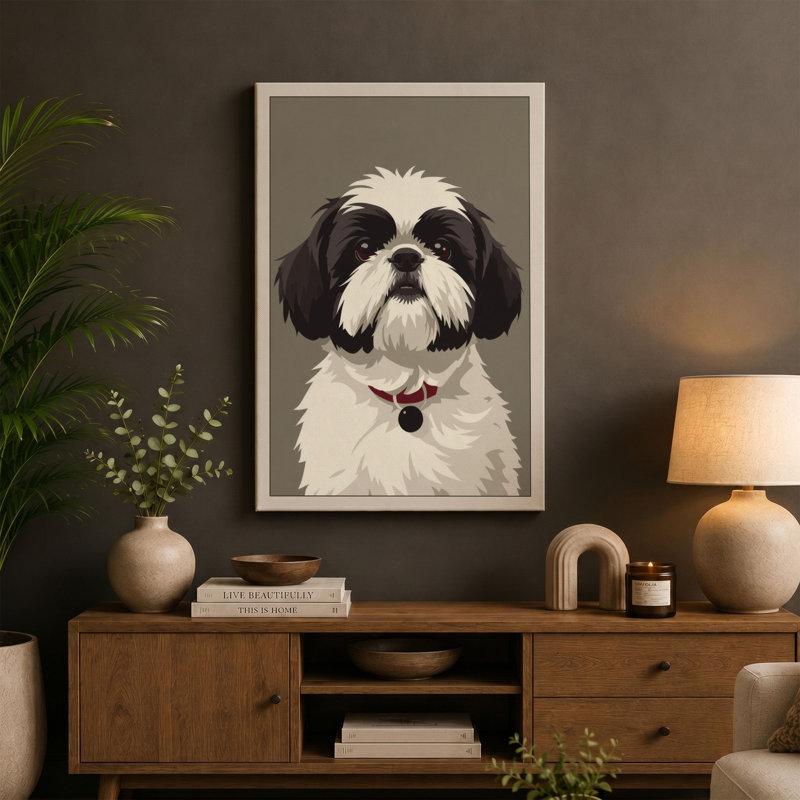 Portrait of Burgundy Collar Modern - Wrapped Canvas, 36x24 - 91.4 x 61.0 cm, Terracotta Border