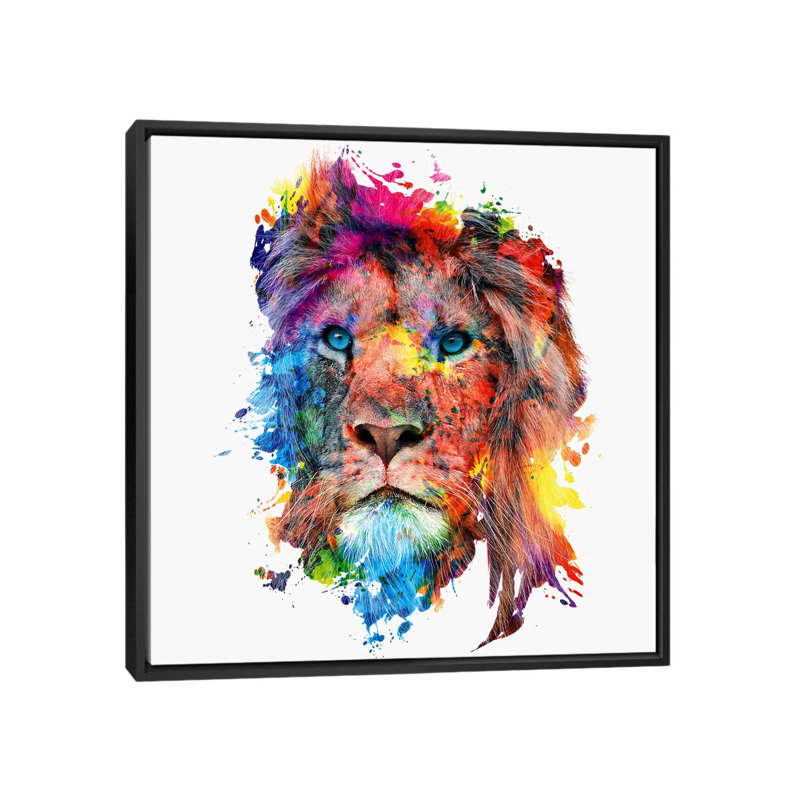 " Lion " by Riza Peker, 37" H x 37" W x 1.5" D, Black Framed Canvas