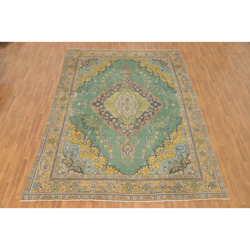 Tapis traditionnel rétro vert 10 x 13