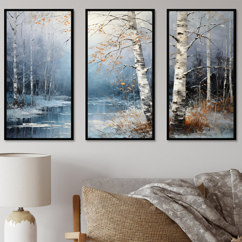 Ensemble d'art mural en toile Birchs Ballet, Cadre flottant noir, H 28 po x l 36 po x P 1 po