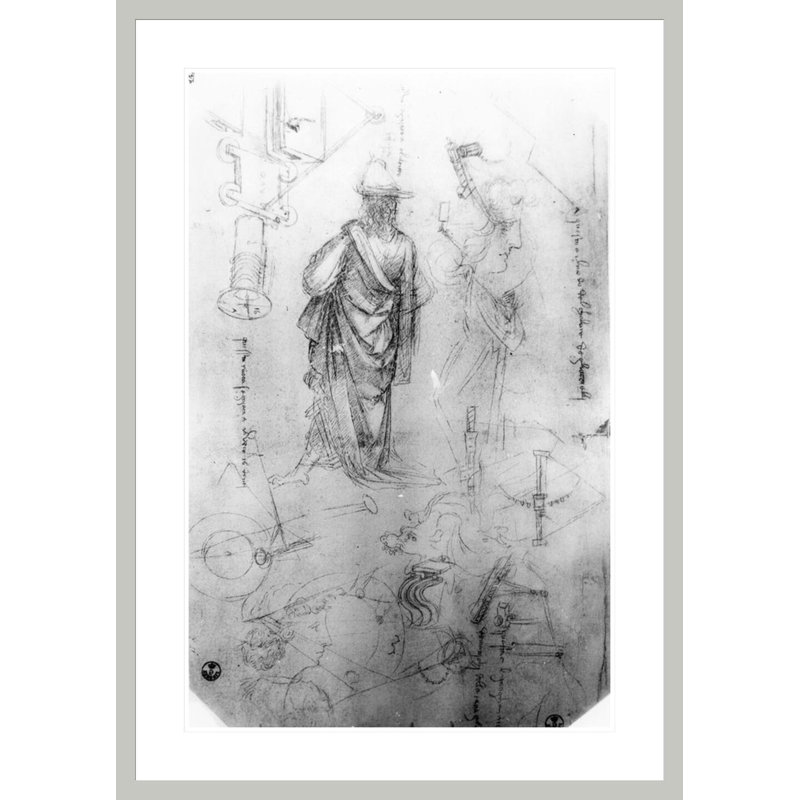 Études par Léonard de Vinci - Impression Giclée sur cadre, H 41,5 po x l 29,39 po
