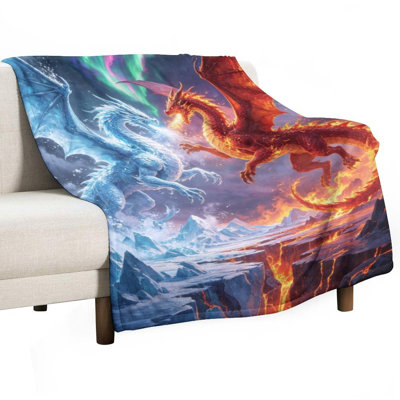 Ice And Fire Dragons(1) Luxury Flannel Throw Blanket, Soft Warm Fuzzy Blanket for Living Room Sofa Bed Home Decor