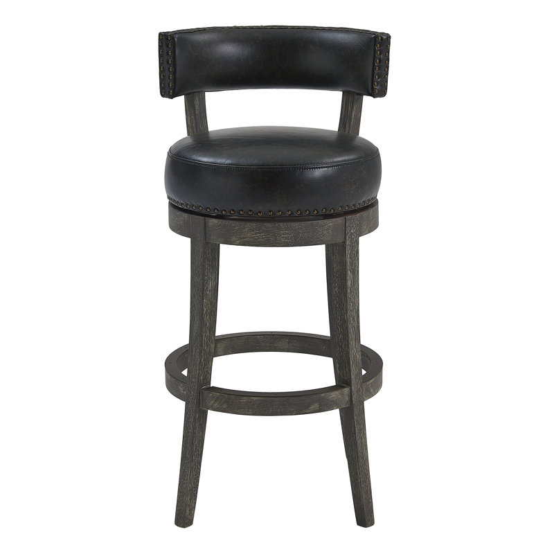 Chaise de bar pivotante à dossier bas en onyx et similicuir Arvizu, Gris, Tabouret de bar (siège d'une hauteur de 27 po)