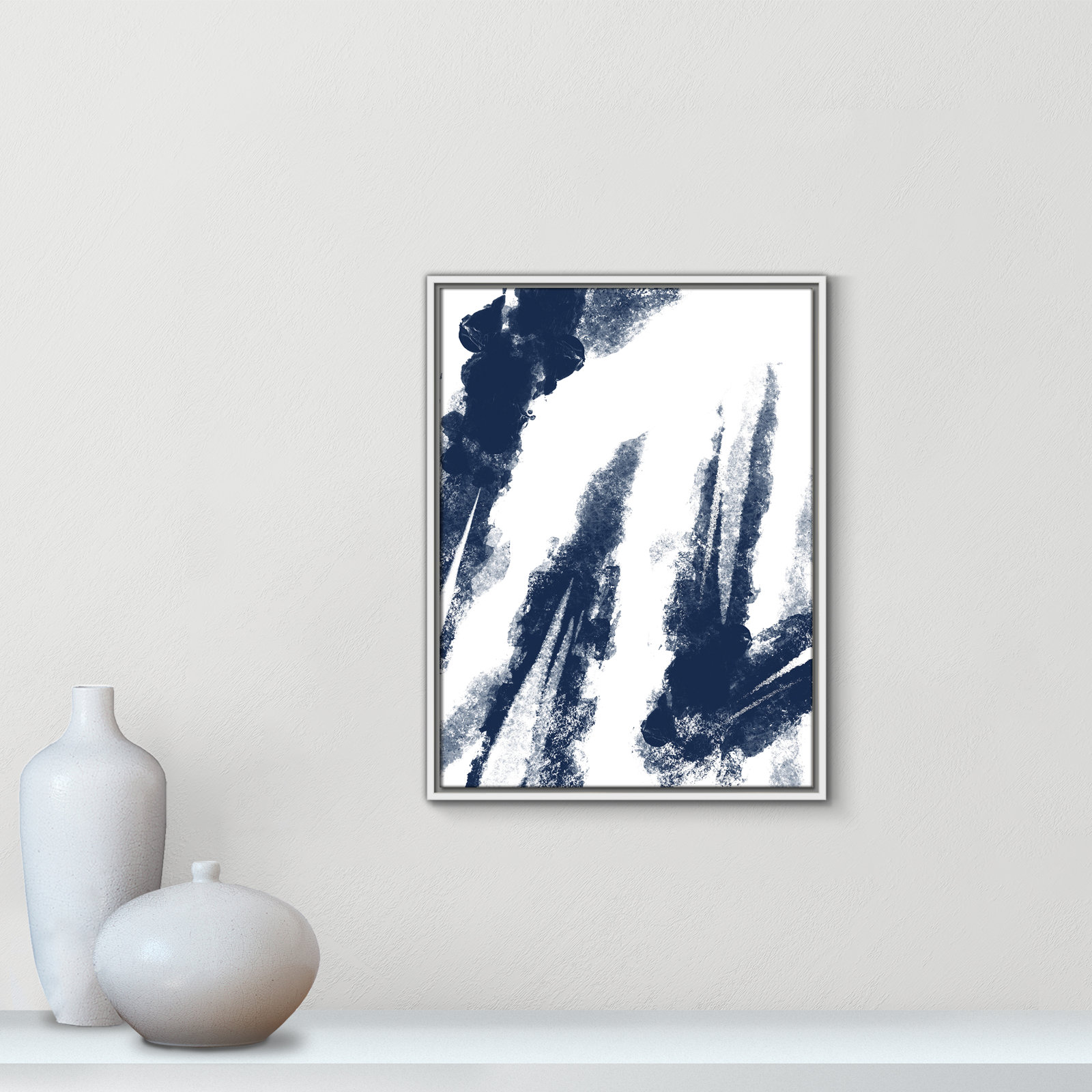 Ferne "Navy Striking Seams 2" Print, 25.5" H x 19.5" W x 2" D, White Framed Canvas
