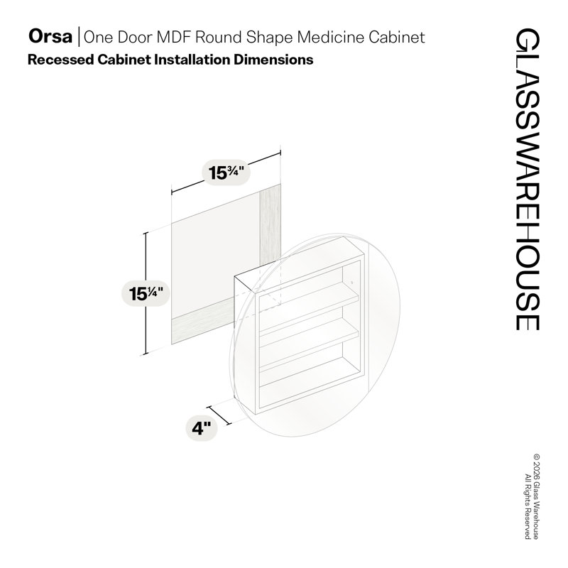 Recessed Frameless Single Door Medicine Cabinet with Adjustable Shelves, 24" H x 24" W x 4.75" D
