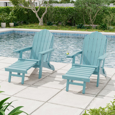 3-Postion Adjustable HDPE Adirondack Chair with Ottoman, All-Weather Folding Patio Chair with Cup Holder for Outdoor, 350lb Capacity