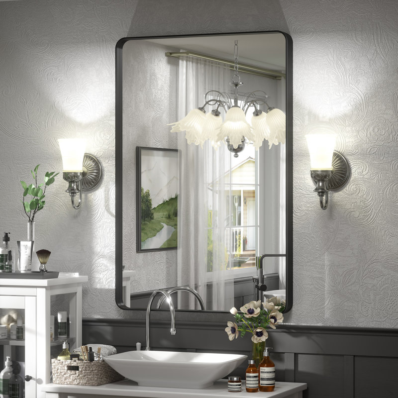 Aevar Tempered Glass and Aluminum Alloy Framed French Cleat Mounted Wall Mirror, 36" x 24", Matte Black