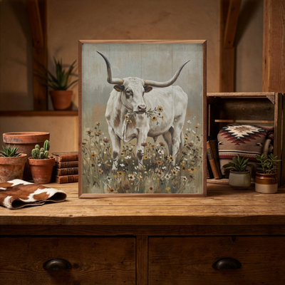 Longhorn parmi les fleurs