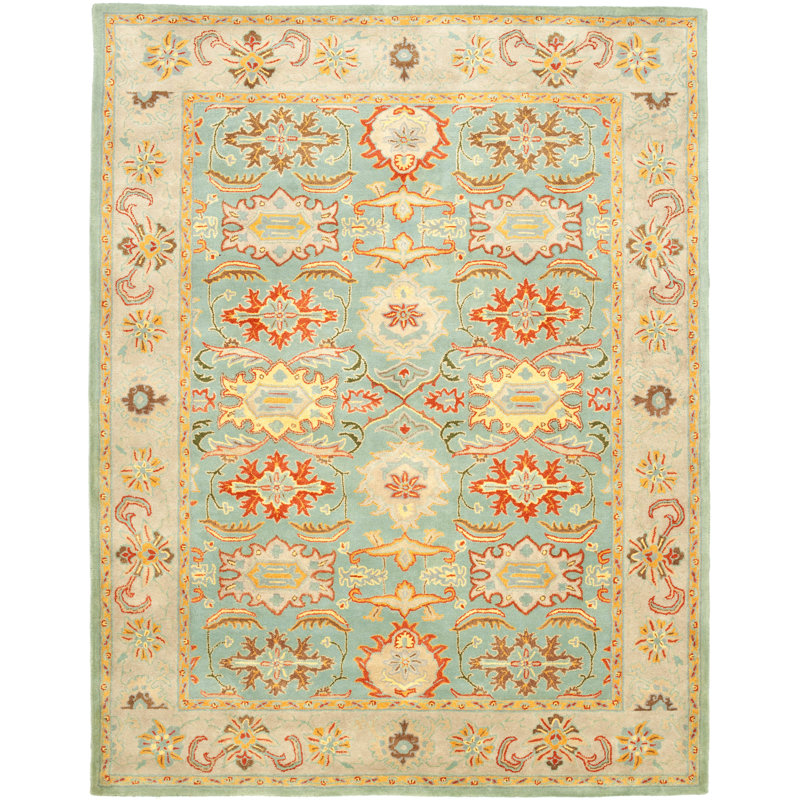 Tapis oriental bleu clair en laine touffeté à la main Chaim, Rectangle 12 pi x 15 pi