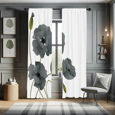 Ophelia & Co. Floral Curtains, Poppy Flowers Buds Pastoral