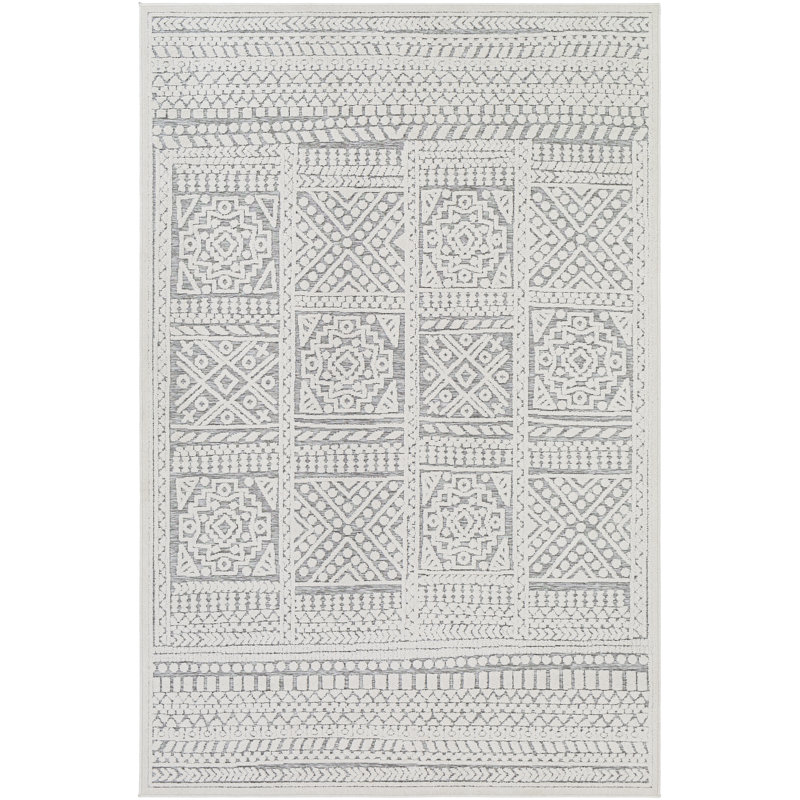 Tapis intérieur / extérieur crème / gris Emert, Rectangle 2 pi x 2 pi 11 po