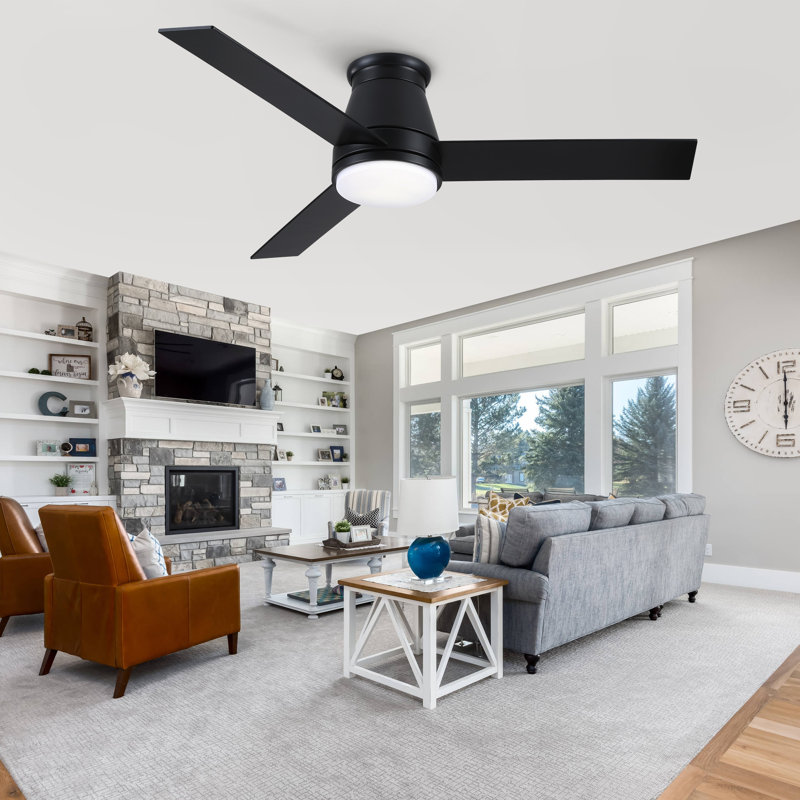 Ventilateur de plafond encastré moderne 48 po avec lumières DEL et télécommande Amici, Noir mat