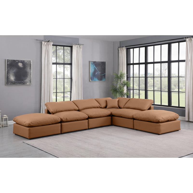 Canapé modulaire en similicuir 6 pièces Itala, Cuir cognac végétalien