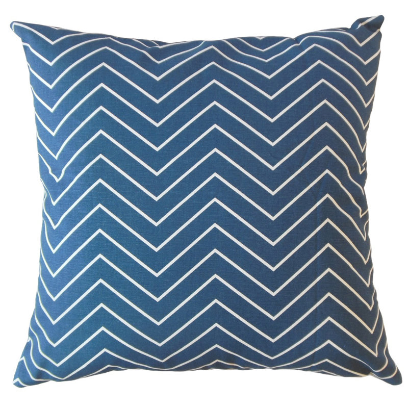 Oreiller en coton Adelphie Zigzag, 22 po x 22 po, Bleu, Coussin décoratif