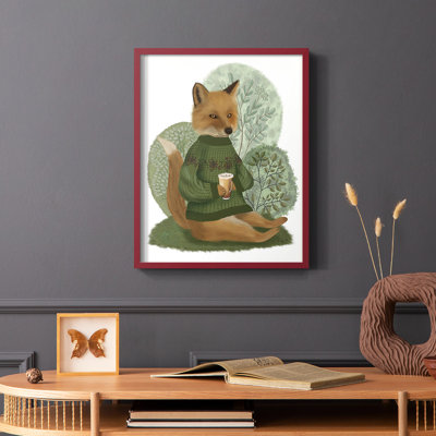 Latte Fox in Sweater Framed Print - Solid Wood