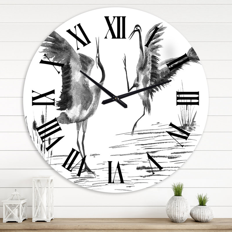Deux grues japonaises amoureux - horloge murale traditionnelle, Moyenne