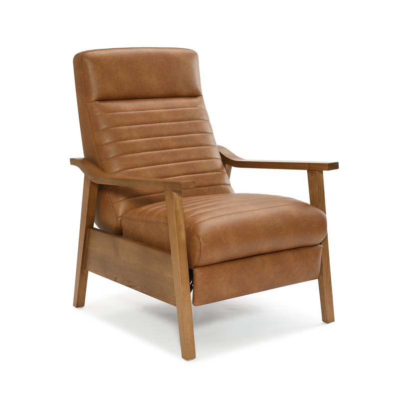 Fauteuil inclinable à accoudoirs en bois, Similicuir brun