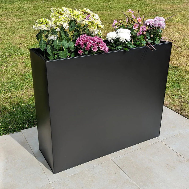 Reny Galvanised Zinc Trough Planter, Black, 100cm H x 120cm W x 100cm D