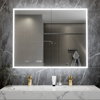 Armoire à miroir DEL de qualité supérieure avec 3 modes d'éclairage, anti-buée, mémoire de mise hors tension, tablettes réglables, certifiée ETL - H 32 po x l 40 po, H 32 po x l 48 po
