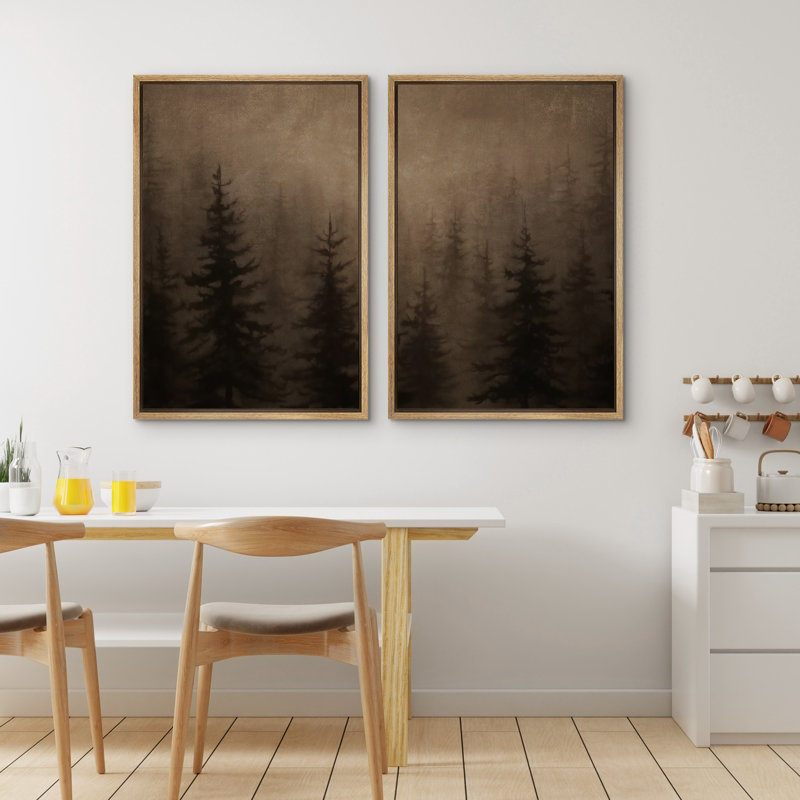 Moody Misty Forest Pine Silhouette, H 36 po x l 24 po x P 1,5 po, Naturel