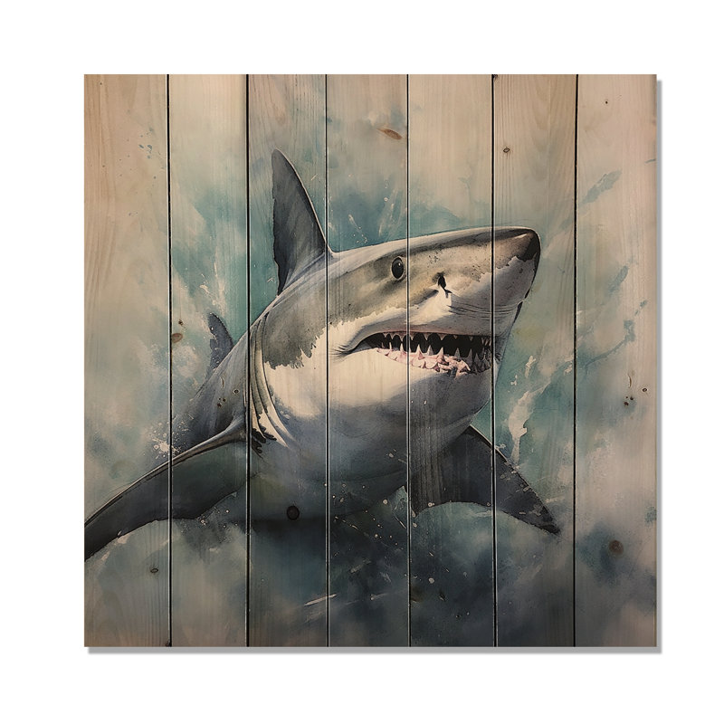 Fierce Shark II - Shark Wood Wall Art, 30" H x 30" W x 0.78" D