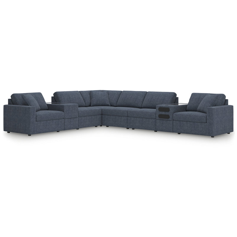 Canapé modulaire 8 pièces Braintree avec audio et consoles de rangement, Polyester bleu