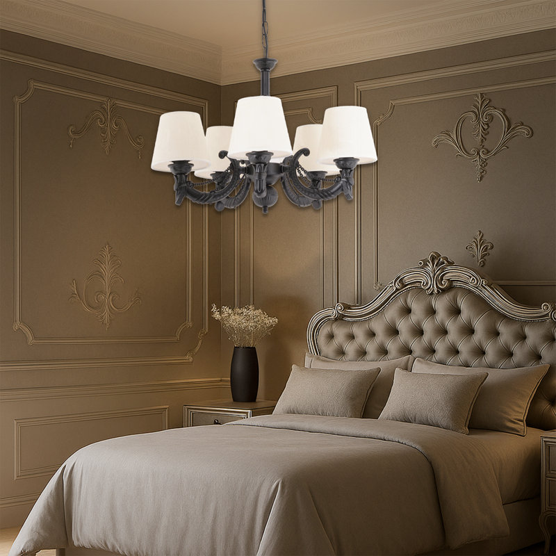 Lustre classique / traditionnel 5 lumières, Crème, crème, Noir