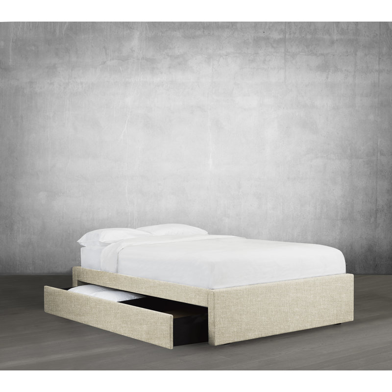Lit plateforme avec rangement rembourré Halewood, Beige, Très grand