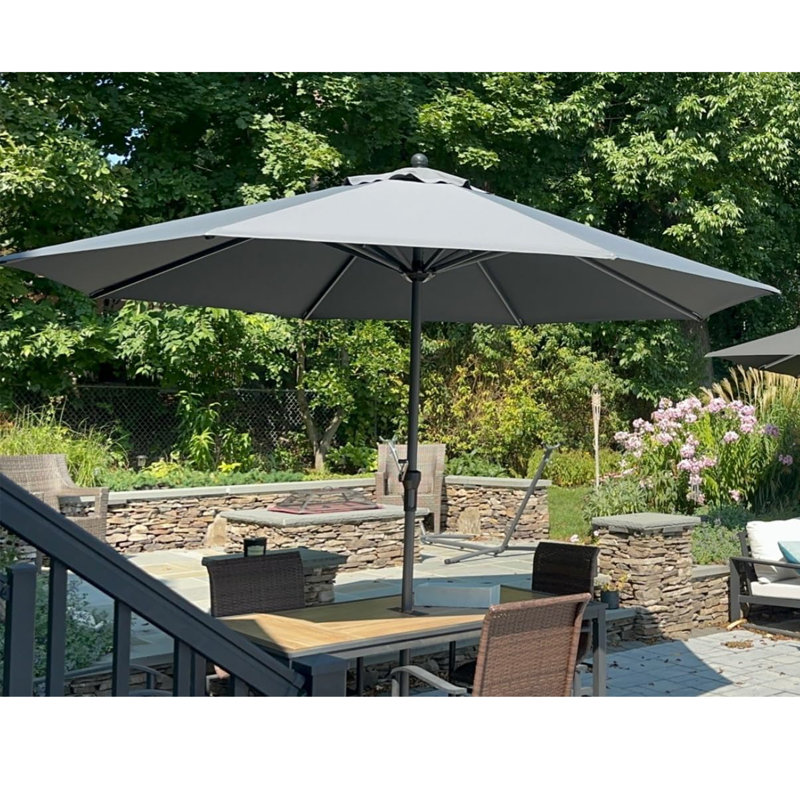 Parasol de table rond à manivelle et inclinable avec système de manivelle de marché, H 107 po x l 116 po x P 116 po