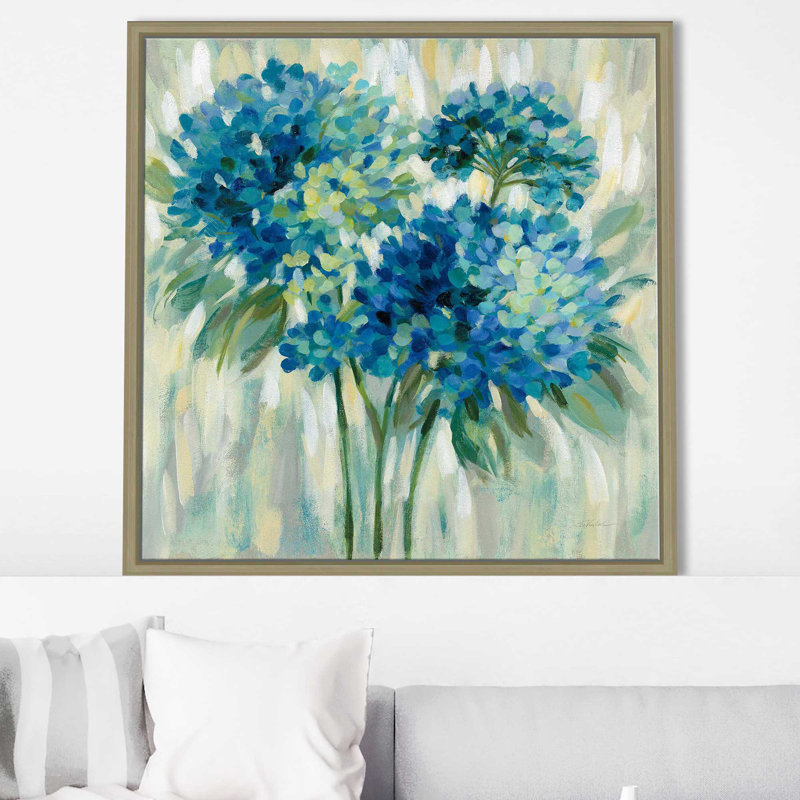 Éclat d'hortensias - Peinture, Cadre flottant champagne, H 39,5 po x l 39,5 po x P 2 po