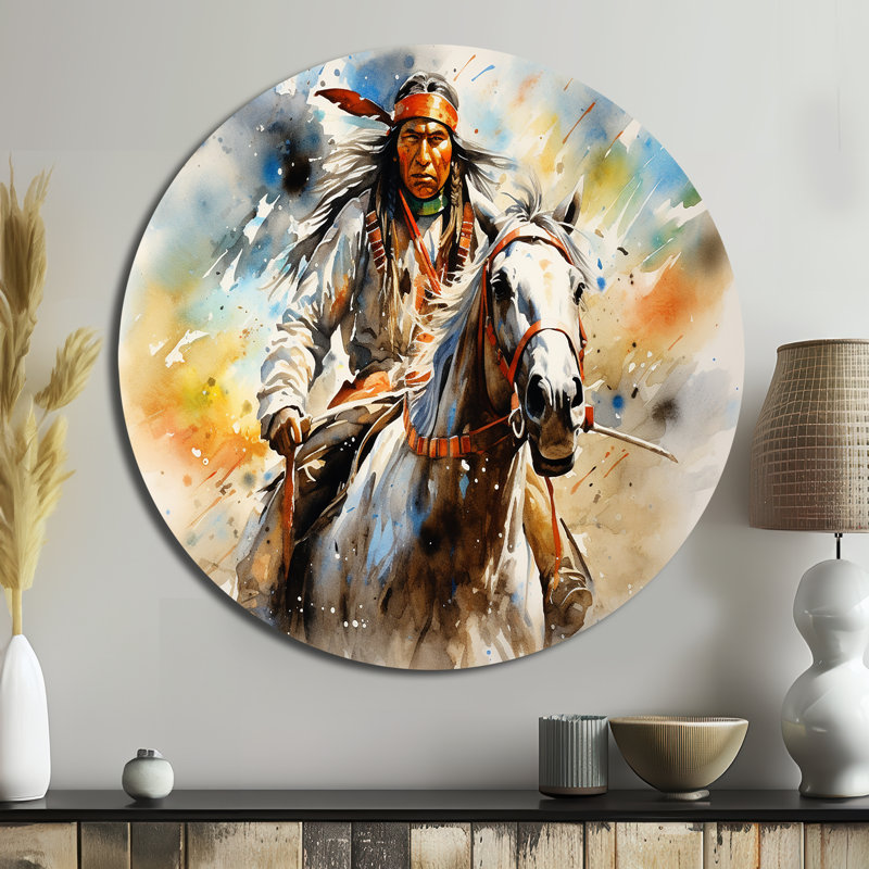 Guerrier indien coloré - personnes rondes, art en métal, H 29 po x l 29 po