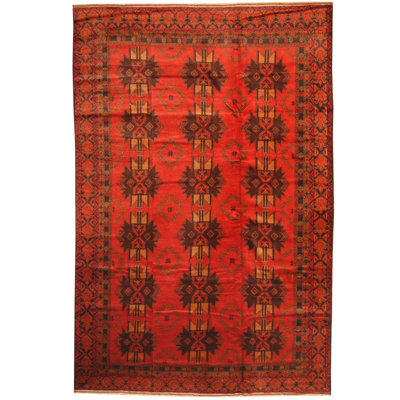 Tapis rouge / brun en laine noué à la main Hartstein