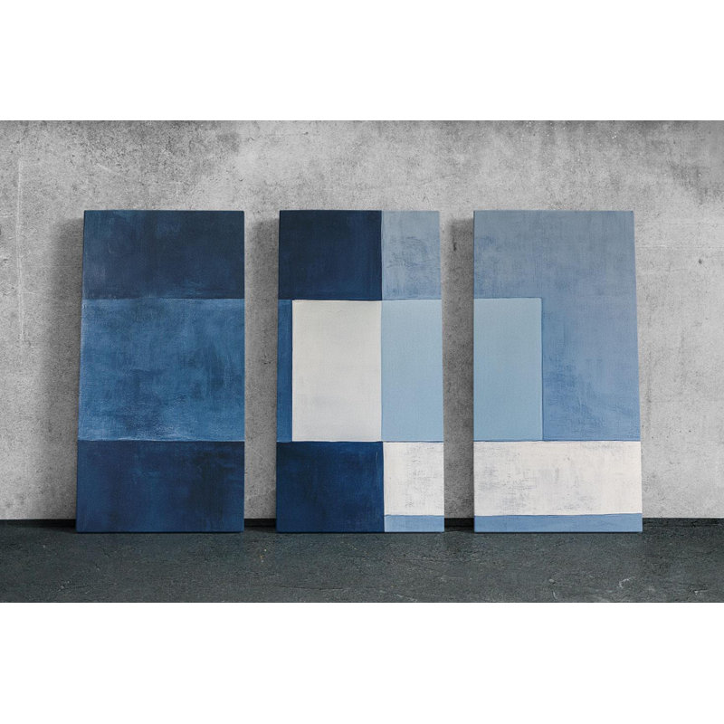 «Triptych Canvas Wall Art - Modern Abstract Blue Triptych Wall Art, Reproduction de peinture, H 24 po x l 48 po