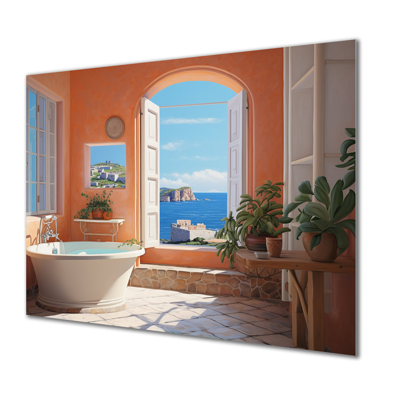 Orange méditerranéen Bath Serenity II - art mural en métal pour salle de bain MT132099, H 16 po x l 32 po x P 1 po