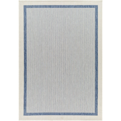 Tapis géométrique rectangulaire bleu en polypropylène tissé à la machine Bellfield