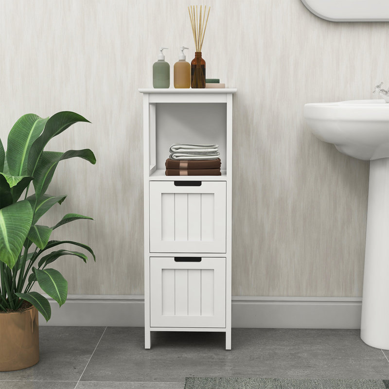 Armoire de rangement pour salle de bain avec 2 tiroirs et 1 tablette de rangement, armoire de rangement autoportante en bois