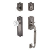 Nostalgic Warehouse Meadows Plate C Grip Handleset with Single Cylinder Deadbolt and Crystal Meadows Knob