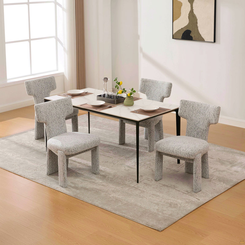 Ensemble de 4 chaises de salle à manger rembourrées en chenille de 22,05 po de largeur avec pieds en bois d'hévéa, Gris